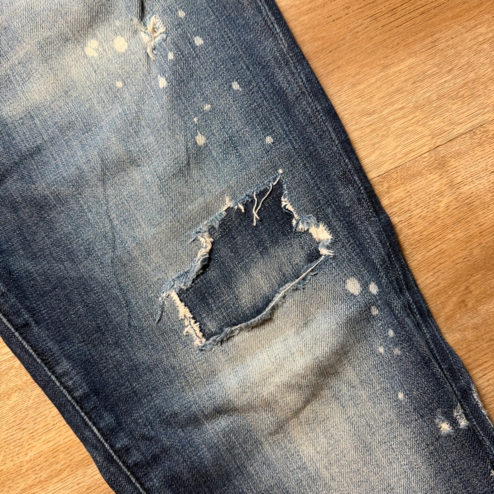 Dsquared2 Slim Jeans Mens 32 Blue Distressed Paint Splatter Patchwork Made Italy - Picture 6 of 16